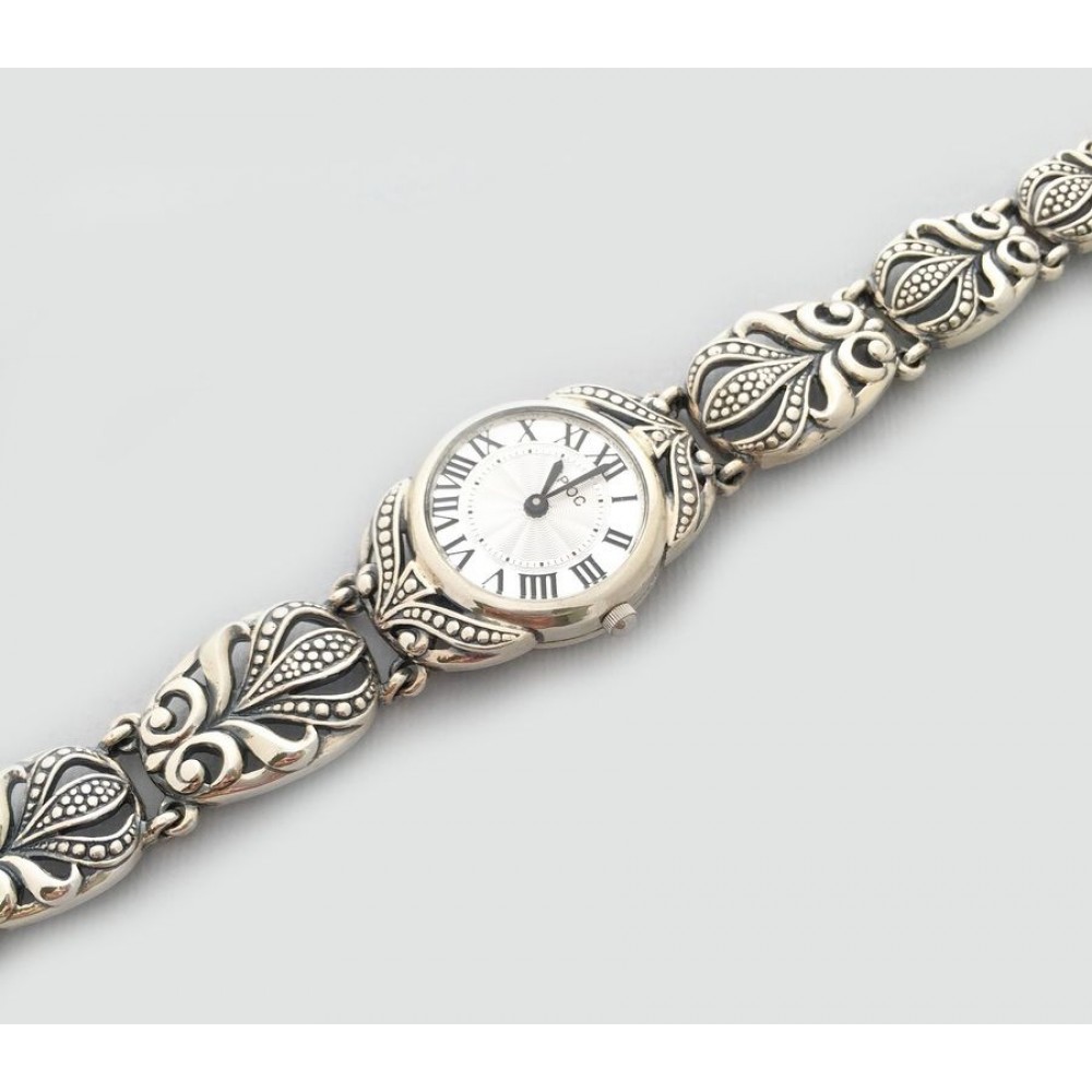 Женские серебряные часы на браслете, серебро 925