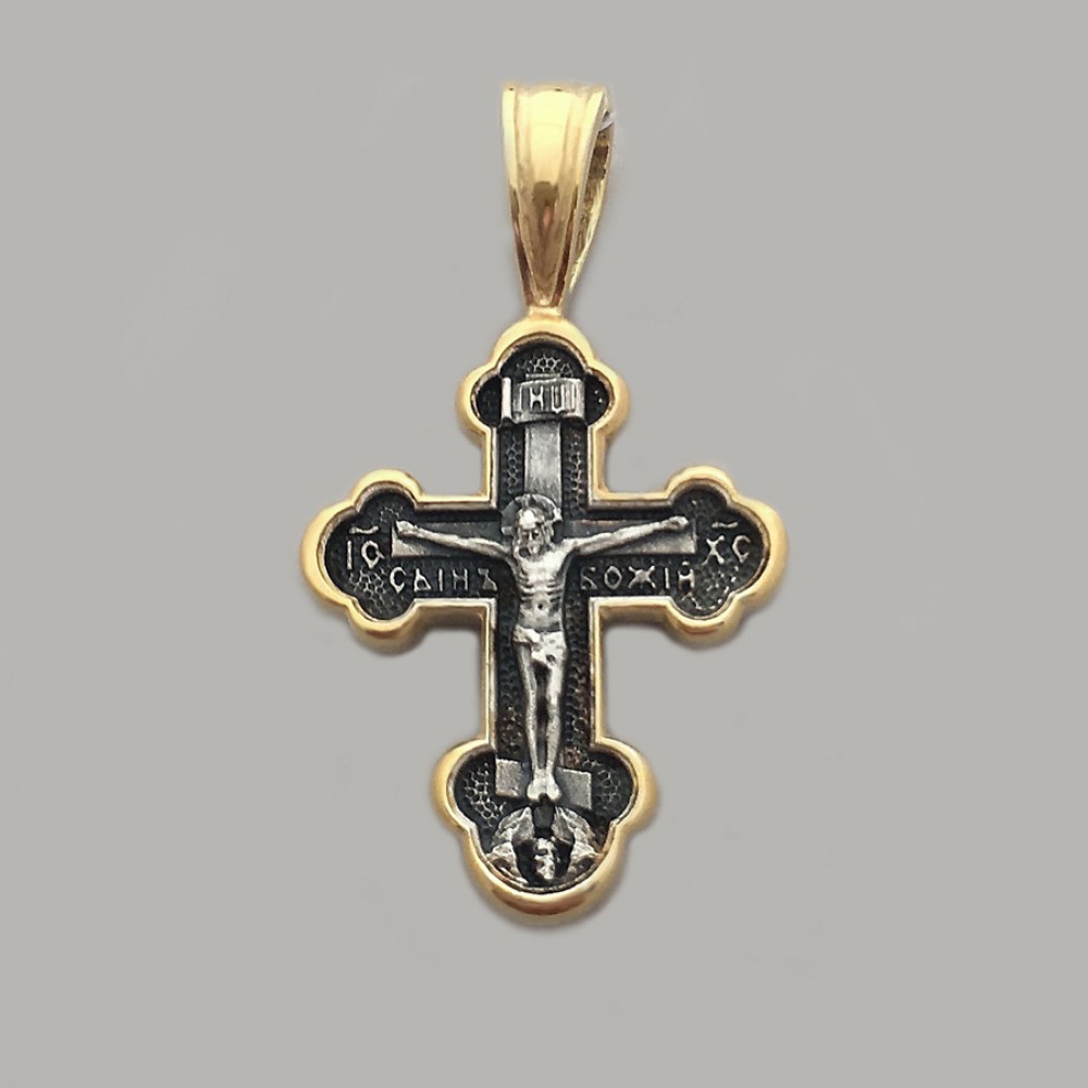 Серебряный крест с распятием  и частичной позолотой ЛЗ-34028