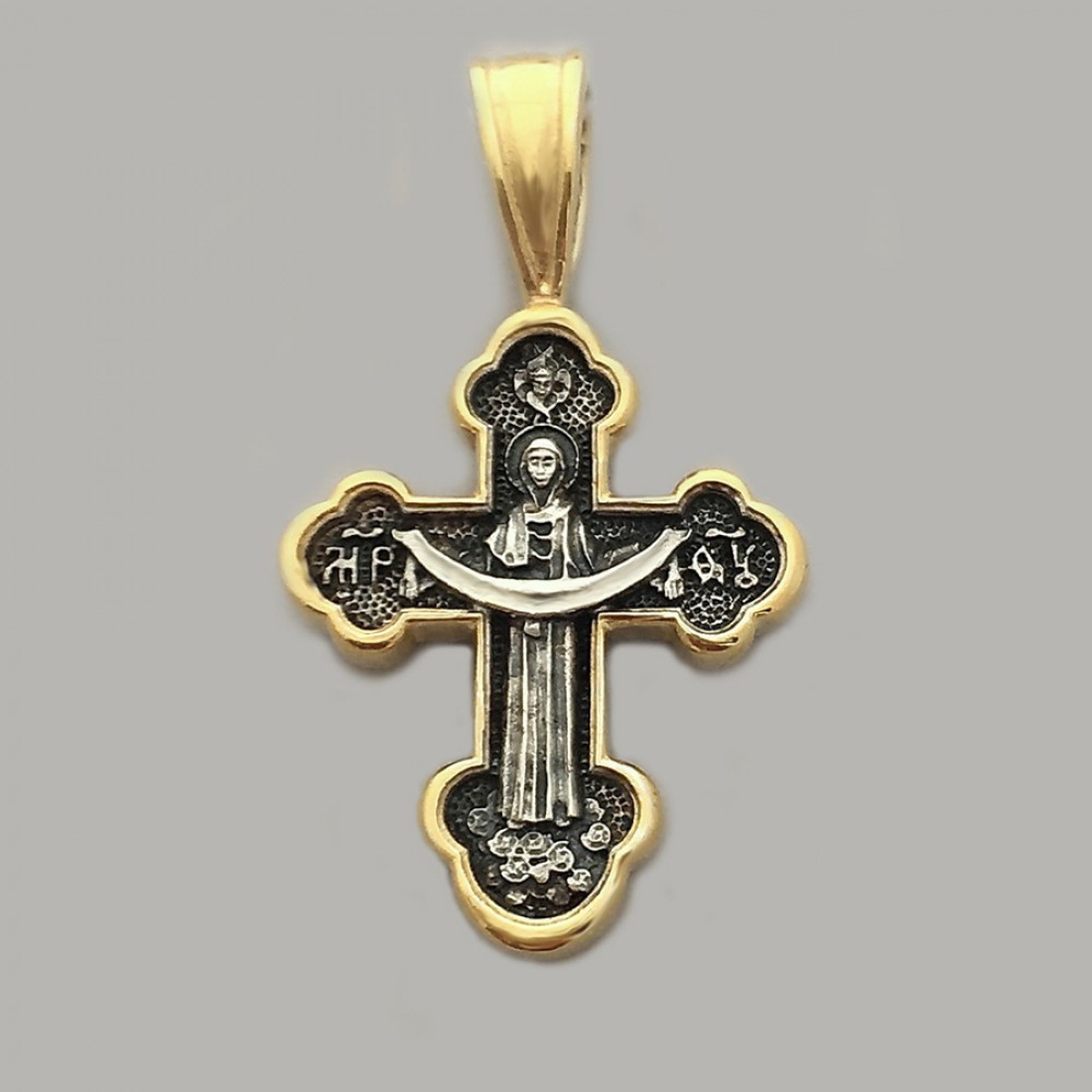 Серебряный крест с распятием  и частичной позолотой ЛЗ-34028