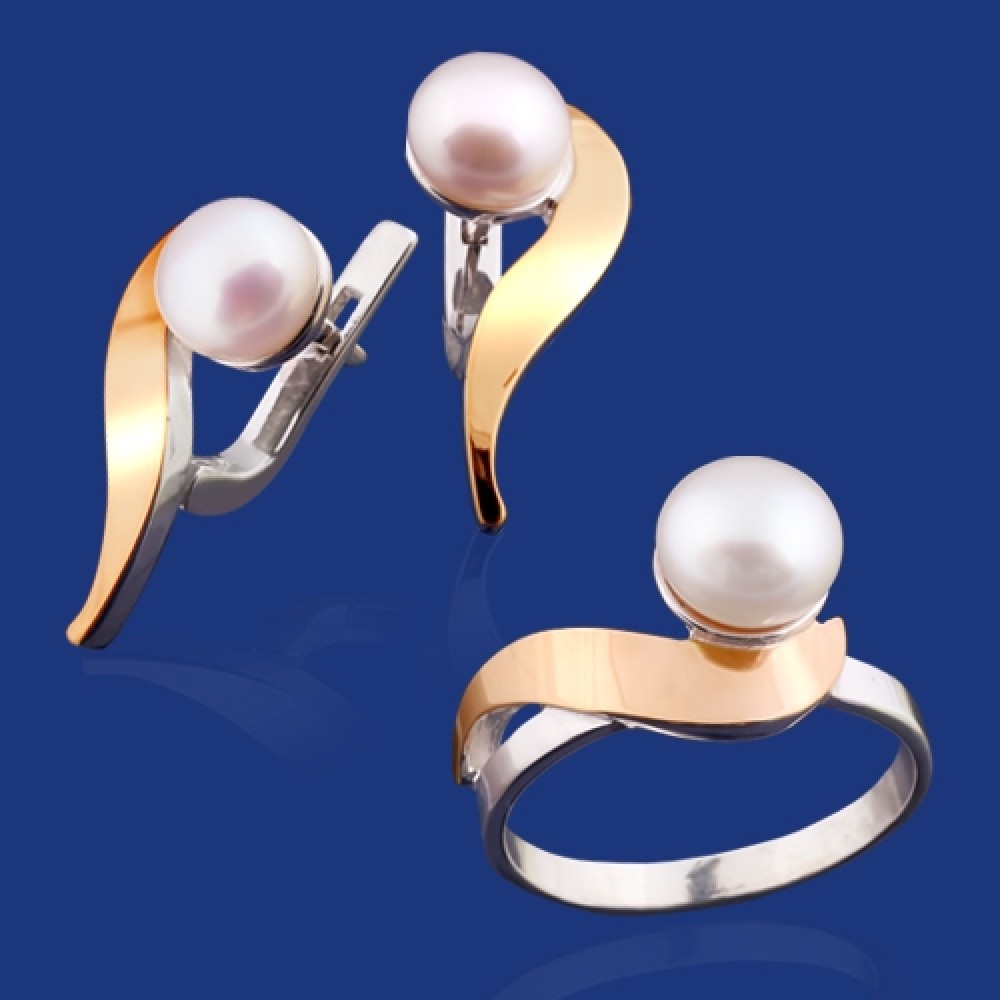 Срібний гарнітур з золотом бц-027