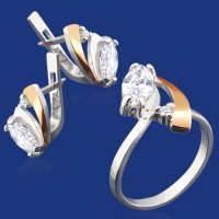 Серебряный гарнитур с золотом бц-038