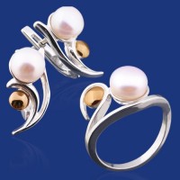 Серебряный гарнитур с золотом бц-053