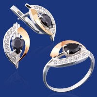 Серебряный гарнитур с золотом бц-072