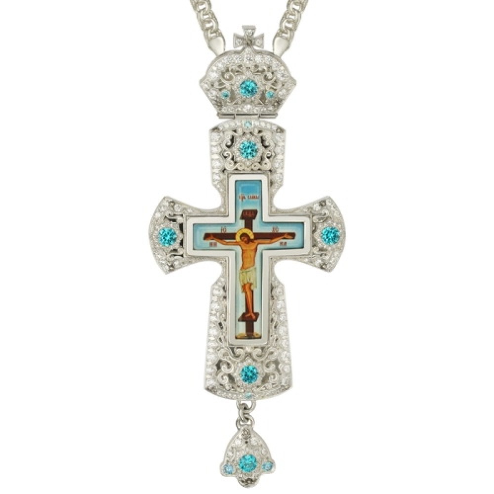 Крест латунный с принтом и вставками 2.10.0159Л-2