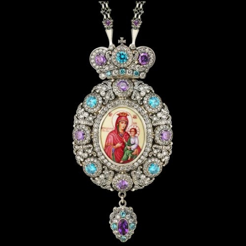 Панагия серебряная с финифтьевым образом и цепью аг-2.7.0557-152