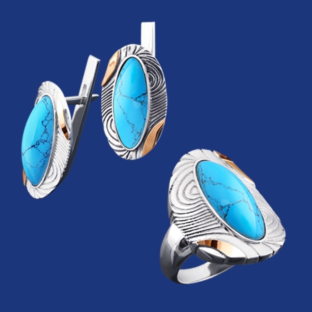 Серебряный гарнитур с золотом бц-202