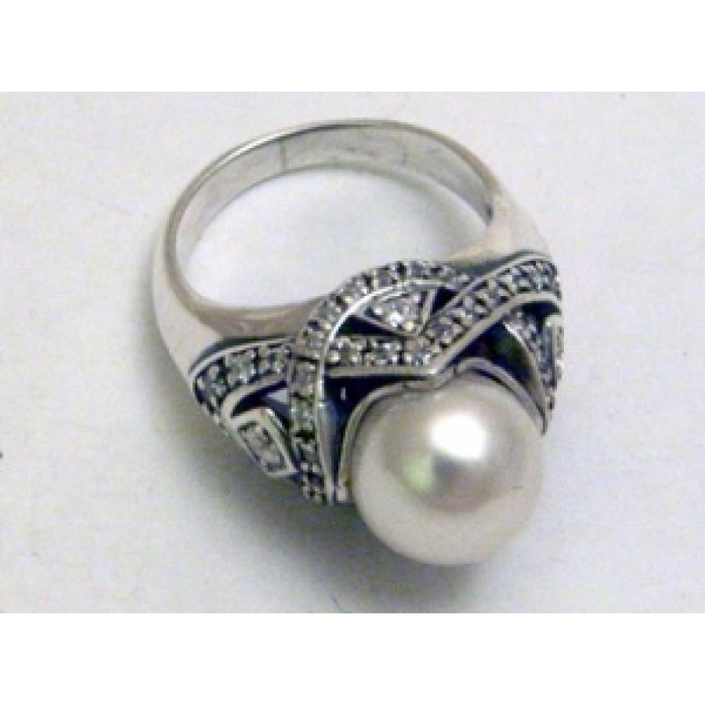 Срібна каблучка з перлами та розсипом цирконію Вероніка бр-2170066