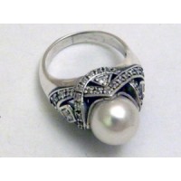 Срібна каблучка з перлами та розсипом цирконію Вероніка бр-2170066