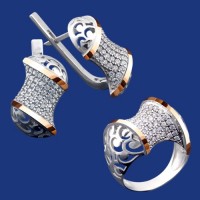 Срібний гарнітур з золотом бц-227