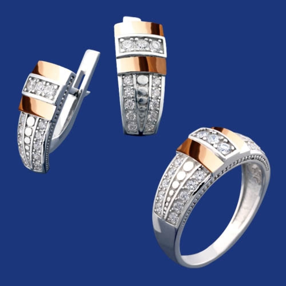 Серебряный гарнитур с золотом бц-255