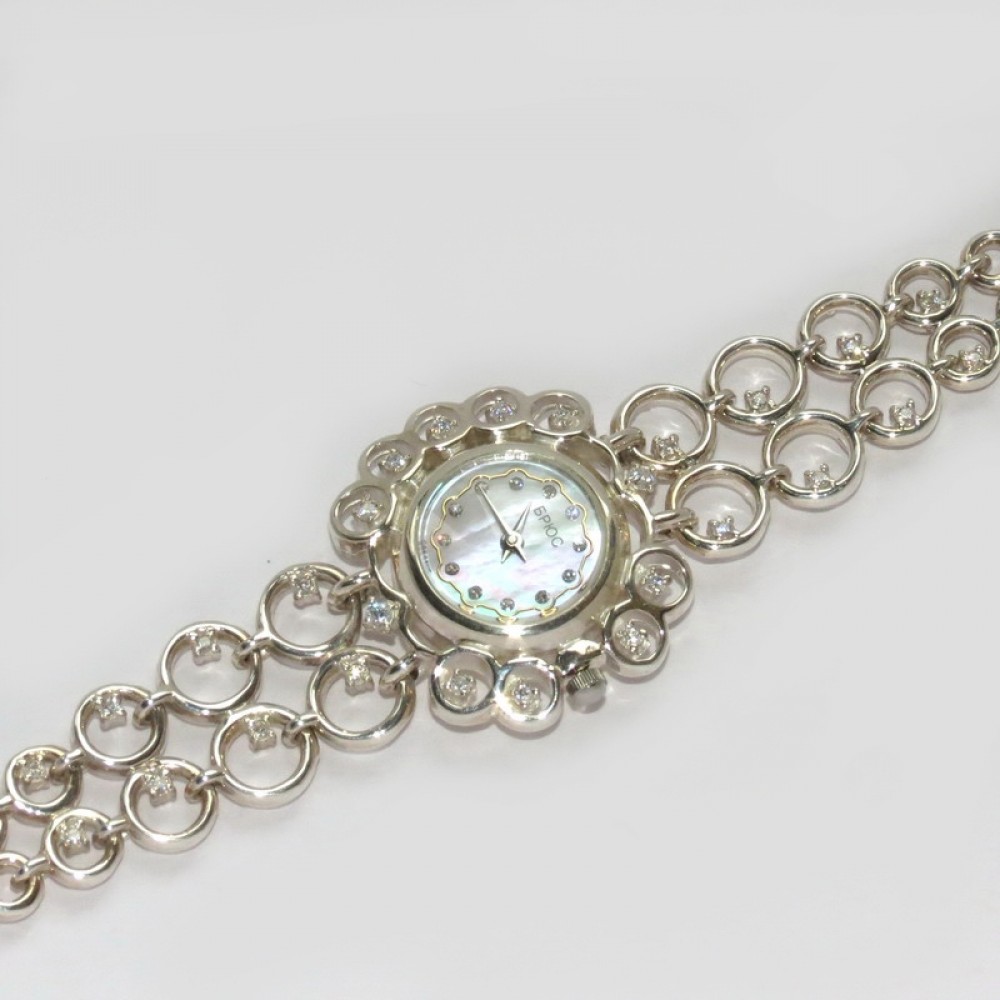 Серебряные часы на браслете бр-10030