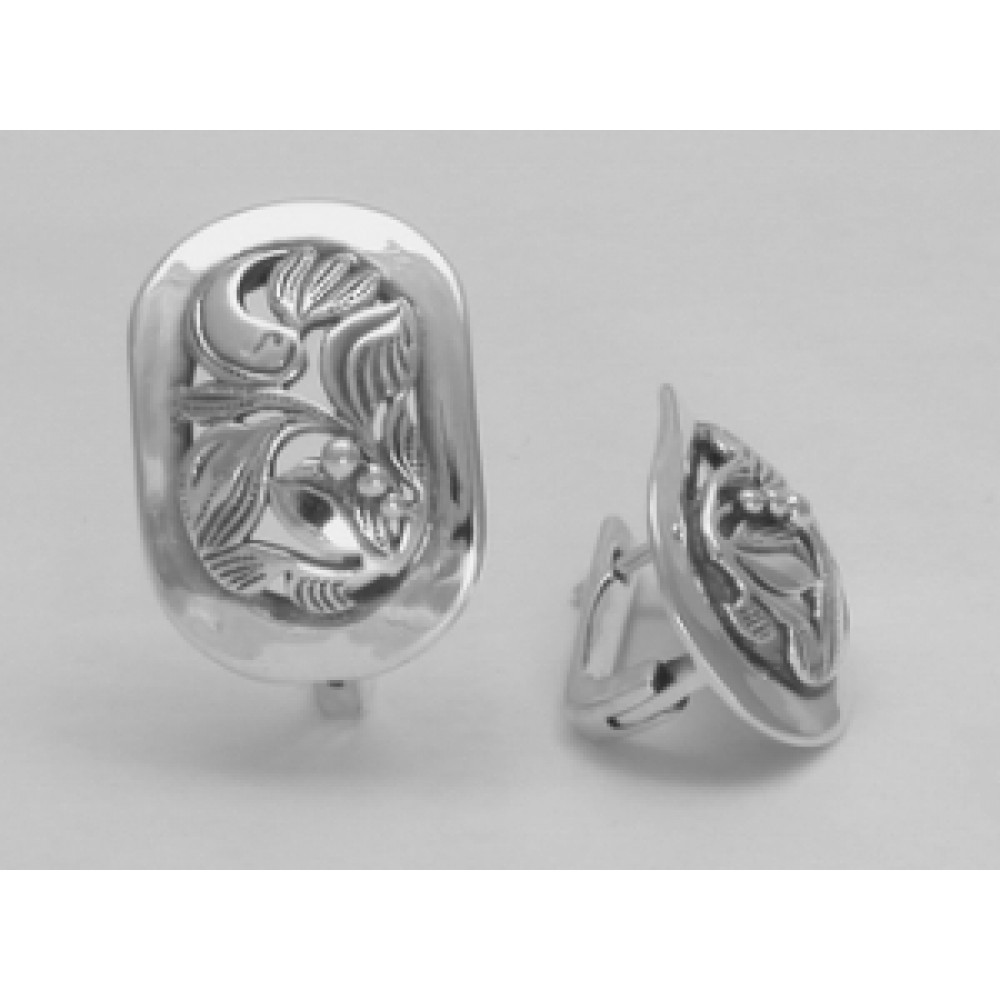 Серебряные серьги с цветами на английском замке бр-1100174