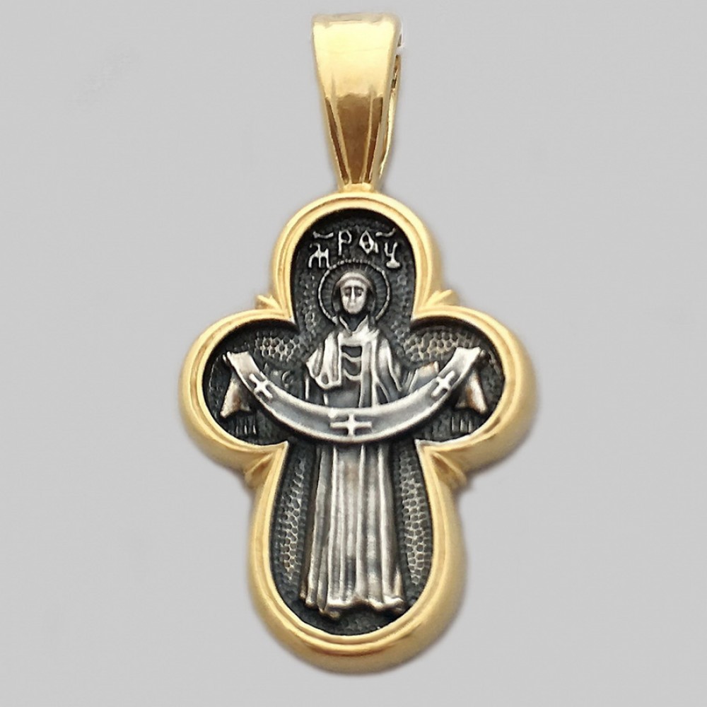 Серебряный крест двух сторонний БМ Покрова ЛЗ-34025