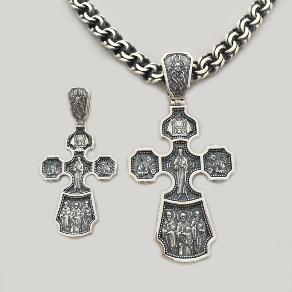 Серебряный крест с ликами святых БР-0076631