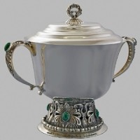Сахарница серебряная с камнями Малахит ХЮ-040032