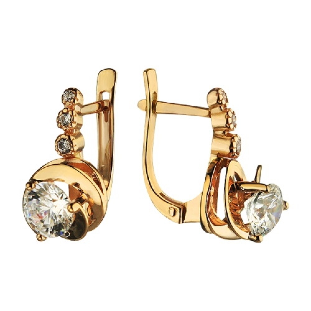Золотые серьги с бриллиантовой закрепкой камня 1.3.0887