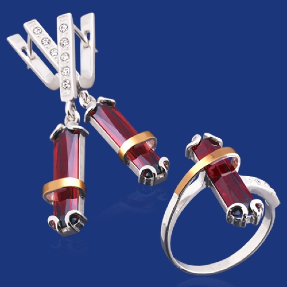 Серебряный гарнитур с золотом бц-111