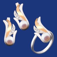 Серебряный гарнитур с золотом бц-141