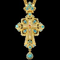 Крест наперсный латунный в позолоте с принтом и вставками 2.10.0098ЛП-2