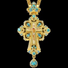 Крест наперсный латунный в позолоте с принтом и вставками 2.10.0098ЛП-2