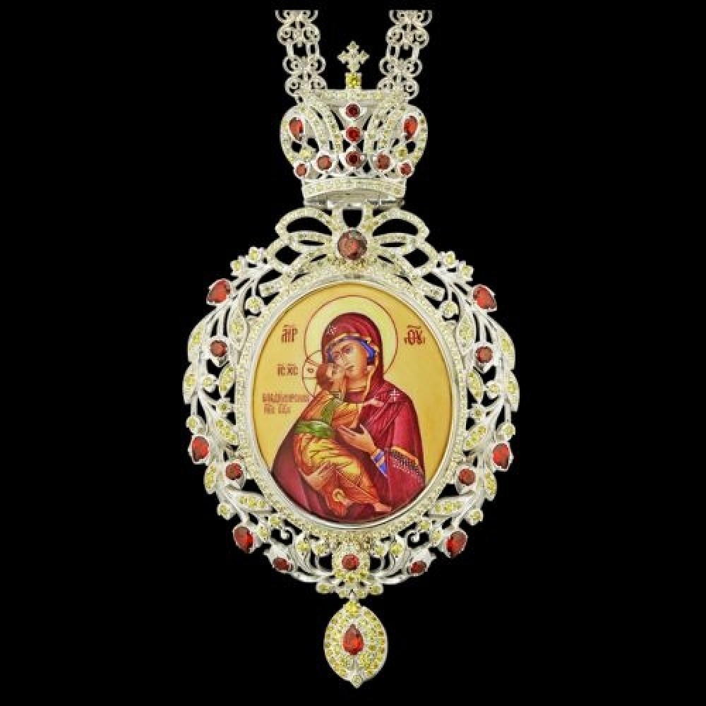 Панагия серебряная с финифтьевым образом и цепью аг-2.7.0568-141