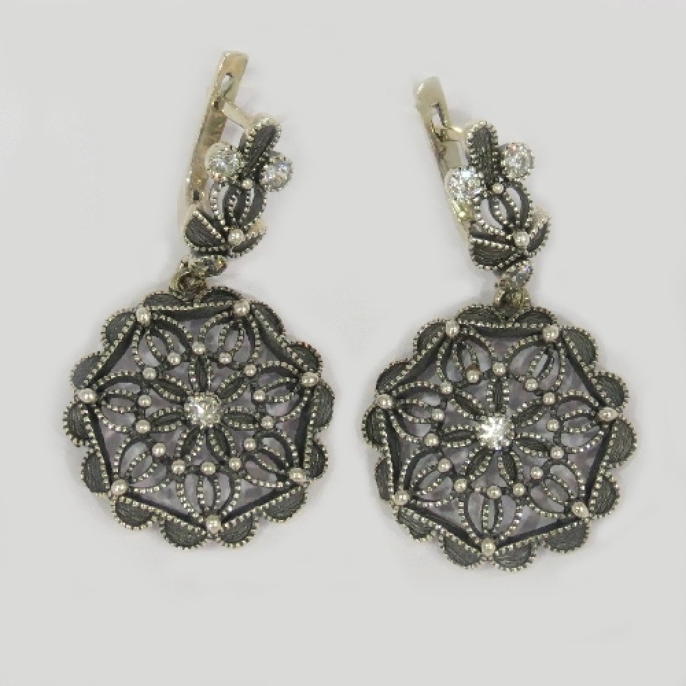 Серебряные серьги ажурные с чернением бр-1111027
