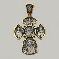 Серебряный двухсторонний крест с ликами святых ЛЗ-34022-1