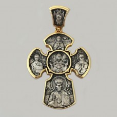 Серебряный двухсторонний крест с ликами святых ЛЗ-34022-1