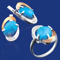 Серебряный гарнитур с золотом бц-024