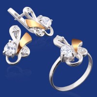 Срібний гарнітур з золотом бц-036