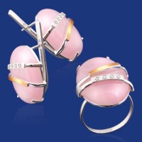 Серебряный гарнитур с золотом бц-091