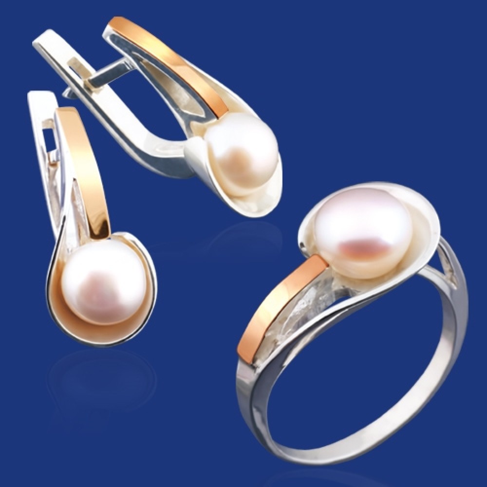 Срібний гарнітур з золотом бц-109