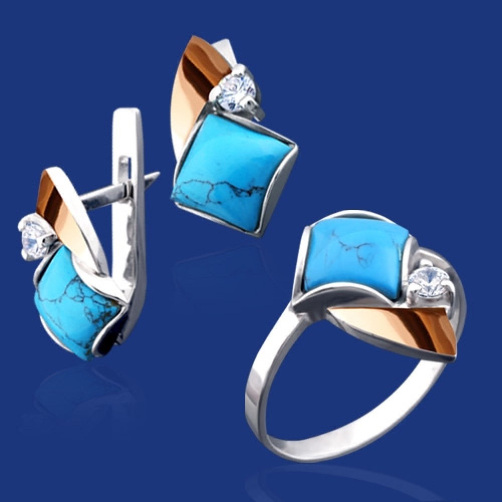 Срібний гарнітур з золотом бц-140