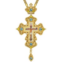 Крест латунный в позолоте с принтом и вставками 2.10.0163ЛП-2