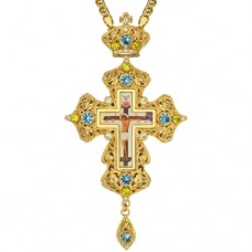 Крест латунный в позолоте с принтом и вставками 2.10.0163ЛП-2
