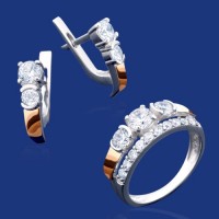 Серебряный гарнитур с золотом бц-225