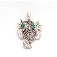 Срібний кулон Сова із зеленими очима БР-3110216