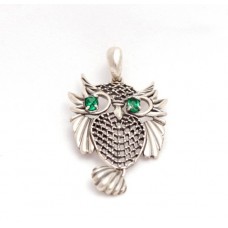 Серебряный кулон Сова с зелеными глазами бр-3110216