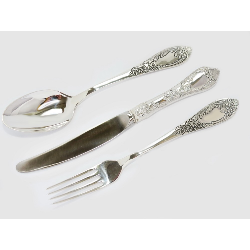 Набор серебряных десертных приборов Фантазия (вилка+нож+ложка) бр-707172