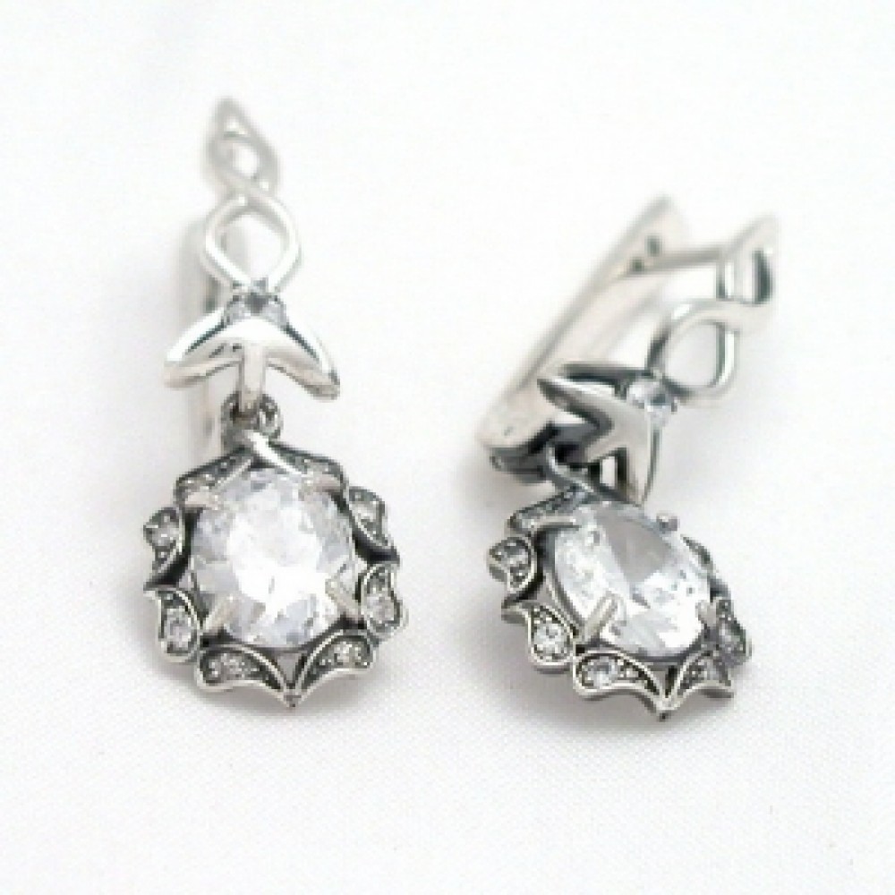 Серебряные серьги с большим камнем  бр-1110932