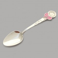Серебряная ложка с розовым бантиком Часики ЛЗ-5102