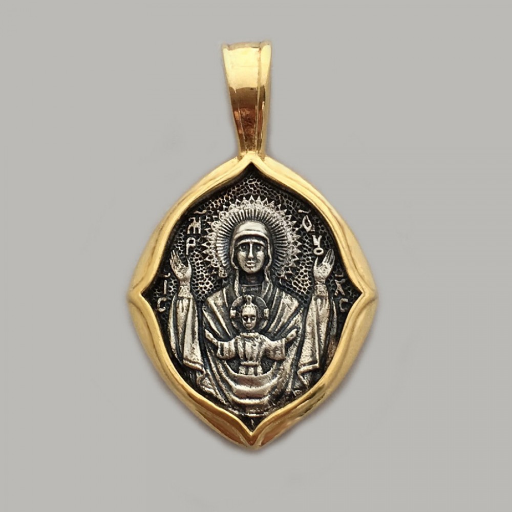 Серебряная ладанка с частичной позолотой Божия Матерь с младенцем ЛЗ-34040