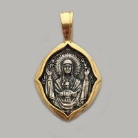 Серебряная ладанка с частичной позолотой Божия Матерь с младенцем ЛЗ-34040