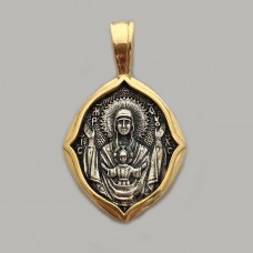 Серебряная ладанка с частичной позолотой Божия Матерь с младенцем ЛЗ-34040