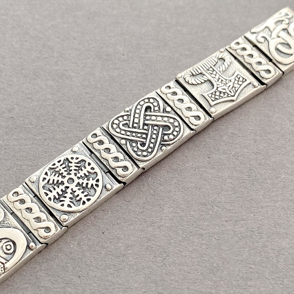 Серебряный браслет-оберег Руны 10 рун, серебро 925