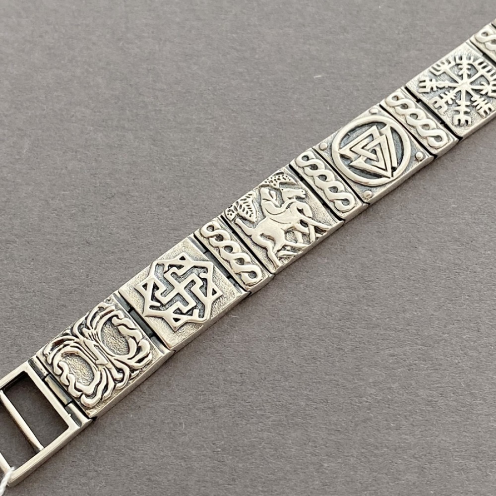 Серебряный браслет-оберег Руны 10 рун, серебро 925