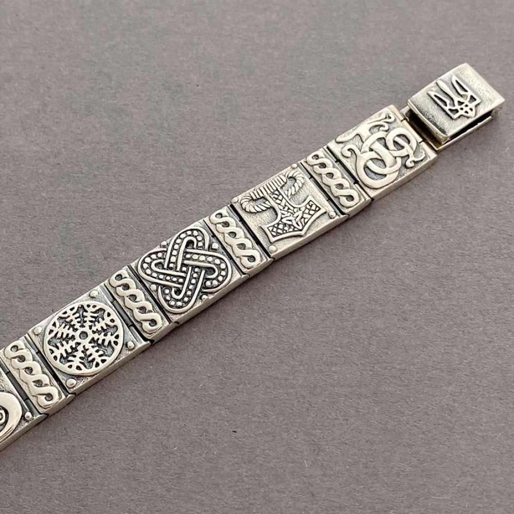 Серебряный браслет-оберег Руны 10 рун, серебро 925