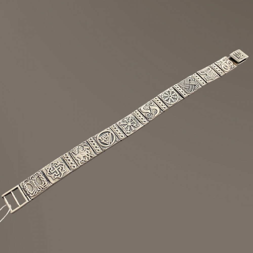 Серебряный браслет-оберег Руны 10 рун, серебро 925