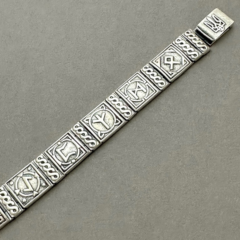 Чоловічий срібний браслет «Руни», 9 скандинавських рун 