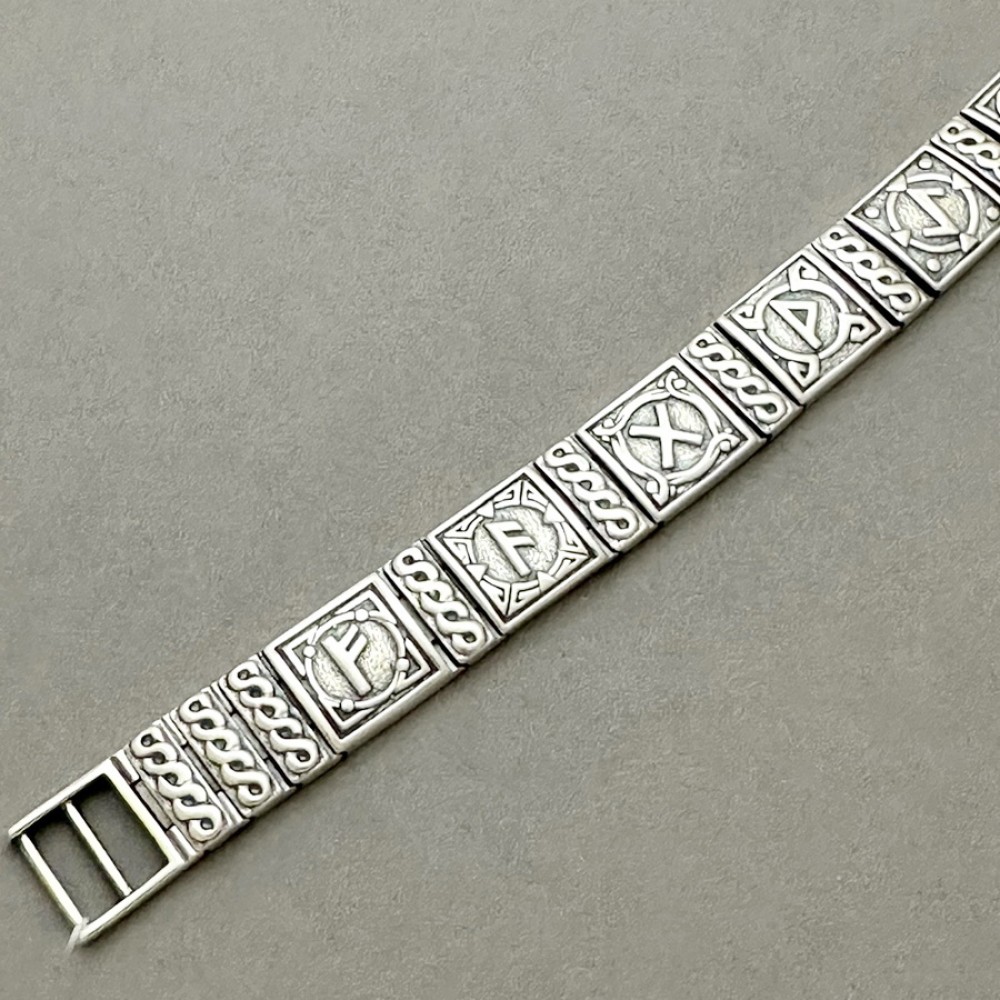 Мужской серебряный браслет «Руны», 9 скандинавских рун
